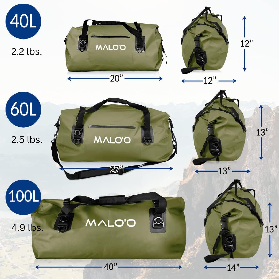 Malo’o Waterproof Dry Duffel, Heavy-Duty Roll Top Waterproof Gear Bag with Shoulder Strap & Molle