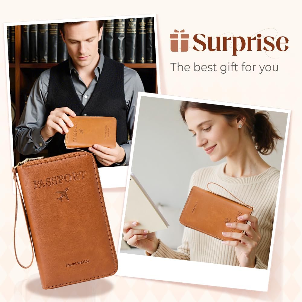 RFID Passport Holder for Wallet,RFID Blocking Document Organizer Clutch Bag, Credit Cards Case Cover Travel Wallet (Grey)