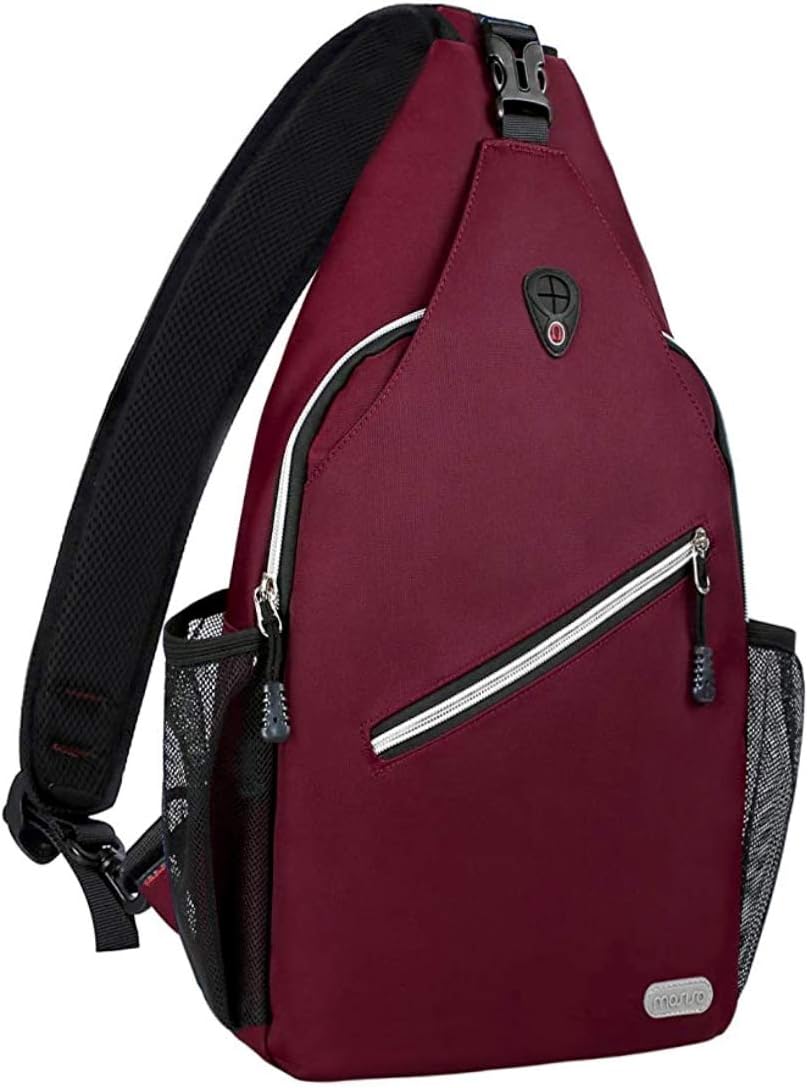 MOSISO Mini Sling Backpack,Small Hiking Daypack Travel Outdoor Casual Sports Bag, Wine Red