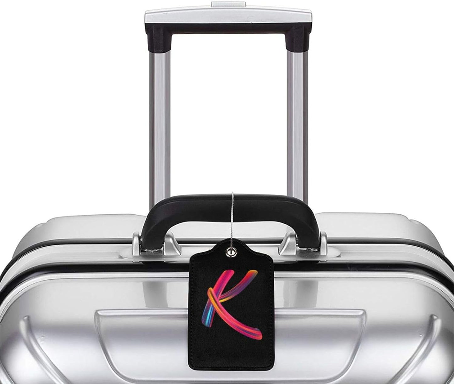 2 Pack Initial Luggage Tags for Suitcase, Colorful Letter Design Cruise Name Bag Tags, Novelty Baggage Identifiers with Full Privacy Cover, Leather ID Label for Women Men Kids Travel, Rainbow Letter K