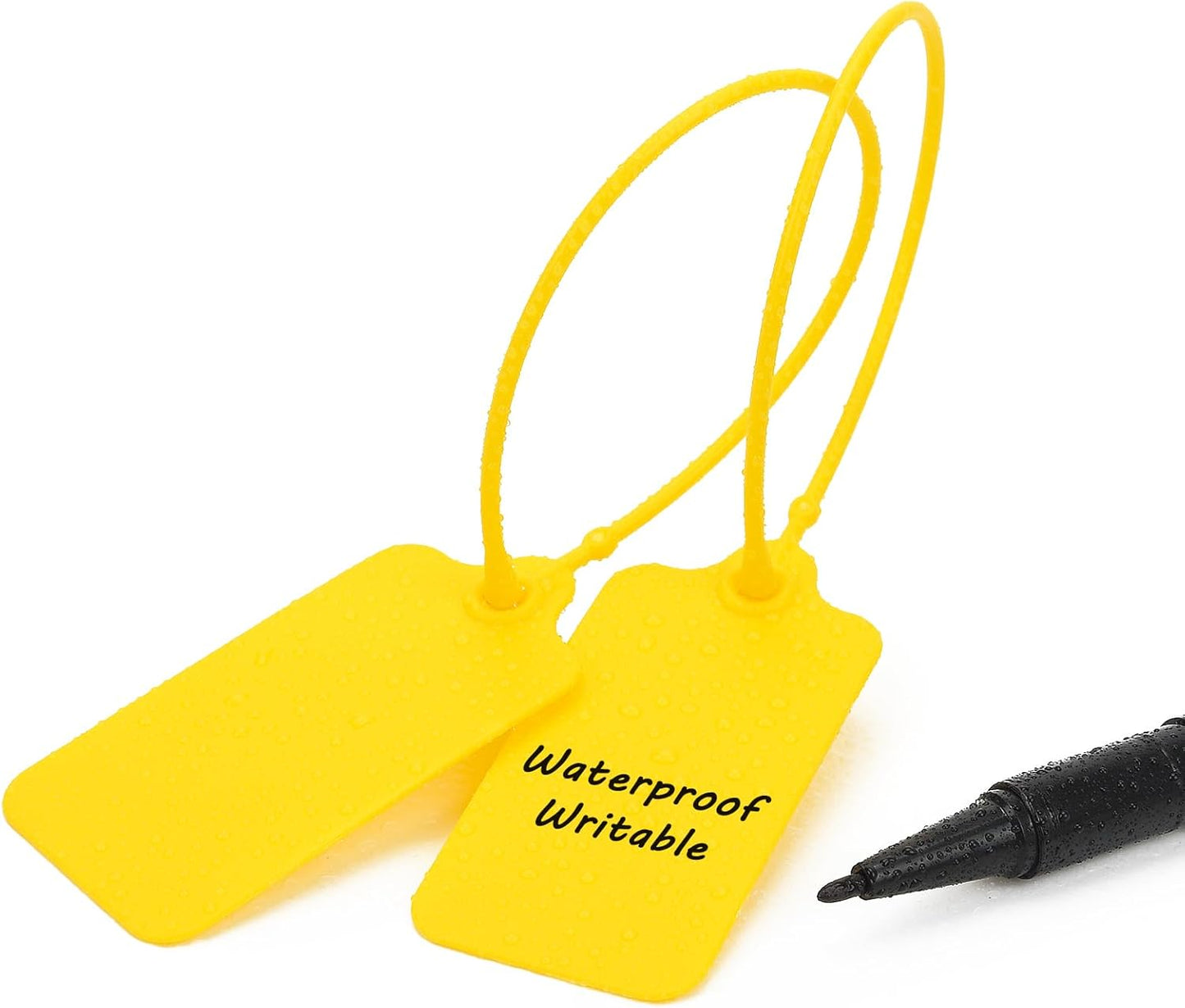50pcs Luggage Tags Plastic Seals Shipping Label Logistics Use Sign Tie, Sealing Storage Multi Purpose Name ID Tag with Marker for Backpack, Schoolbag, Car Key (Yellow)