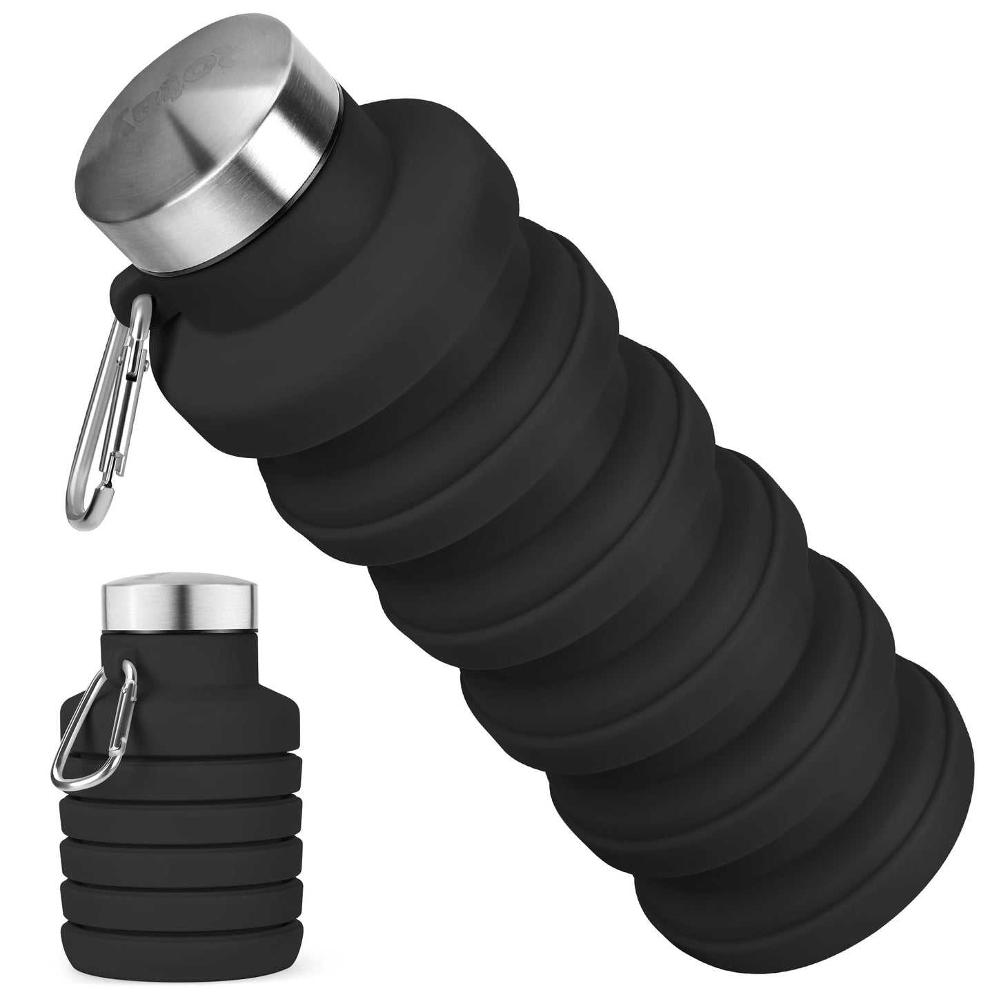 Rotayi Collapsible Water Bottle, 16oz Portable Reusable Silicone Water Bottle with Carabiner for