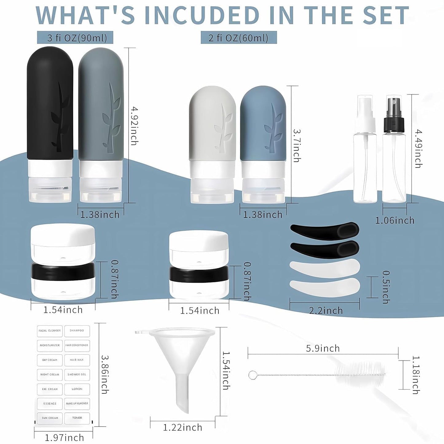 18pack Travel Bottles for Toiletries,TSA Approved Silicone Travel Containers for Toiletries,Leak
