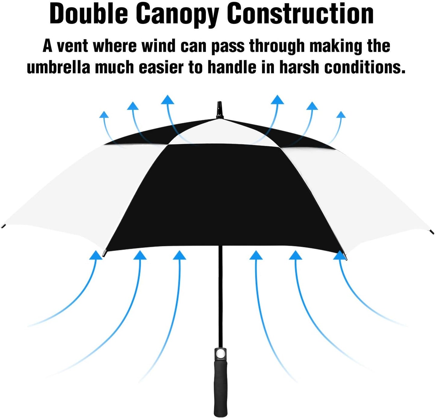 Golf Umbrella Large 58/62/68 Inch Automatic Open Golf Umbrella Extra Large Oversize Double Canopy Vented Umbrella Windproof Waterproof for Men and Women