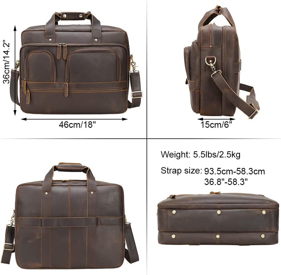 TIDING 18 Inch Full Grain Leather Briefcase for Men Business Travel Messenger Shoulder Bag Fits 17.3" Laptop