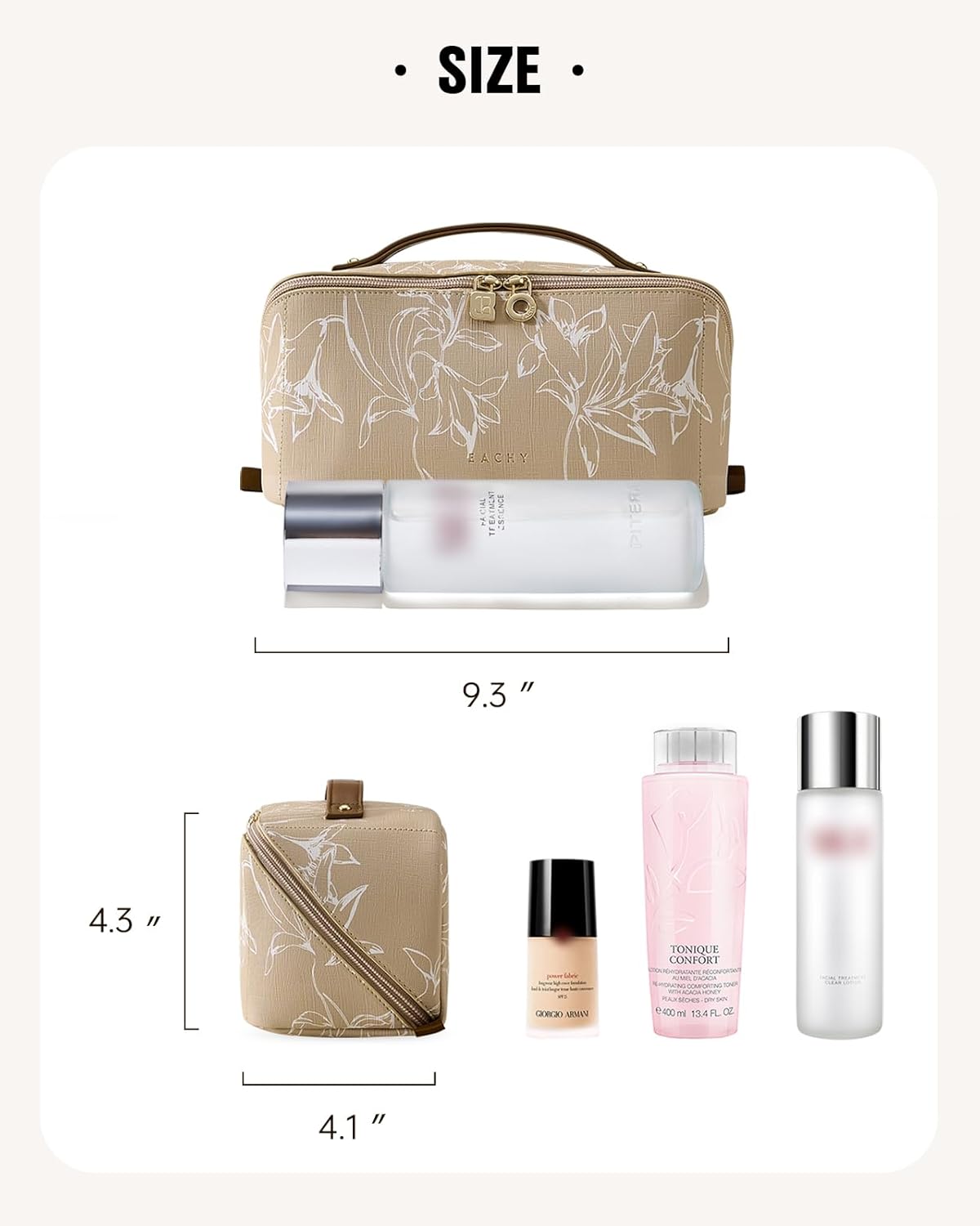 EACHY Travel Makeup Bag, Large Capacity Cosmetic Bags for Women, Waterproof Portable Pouch Open