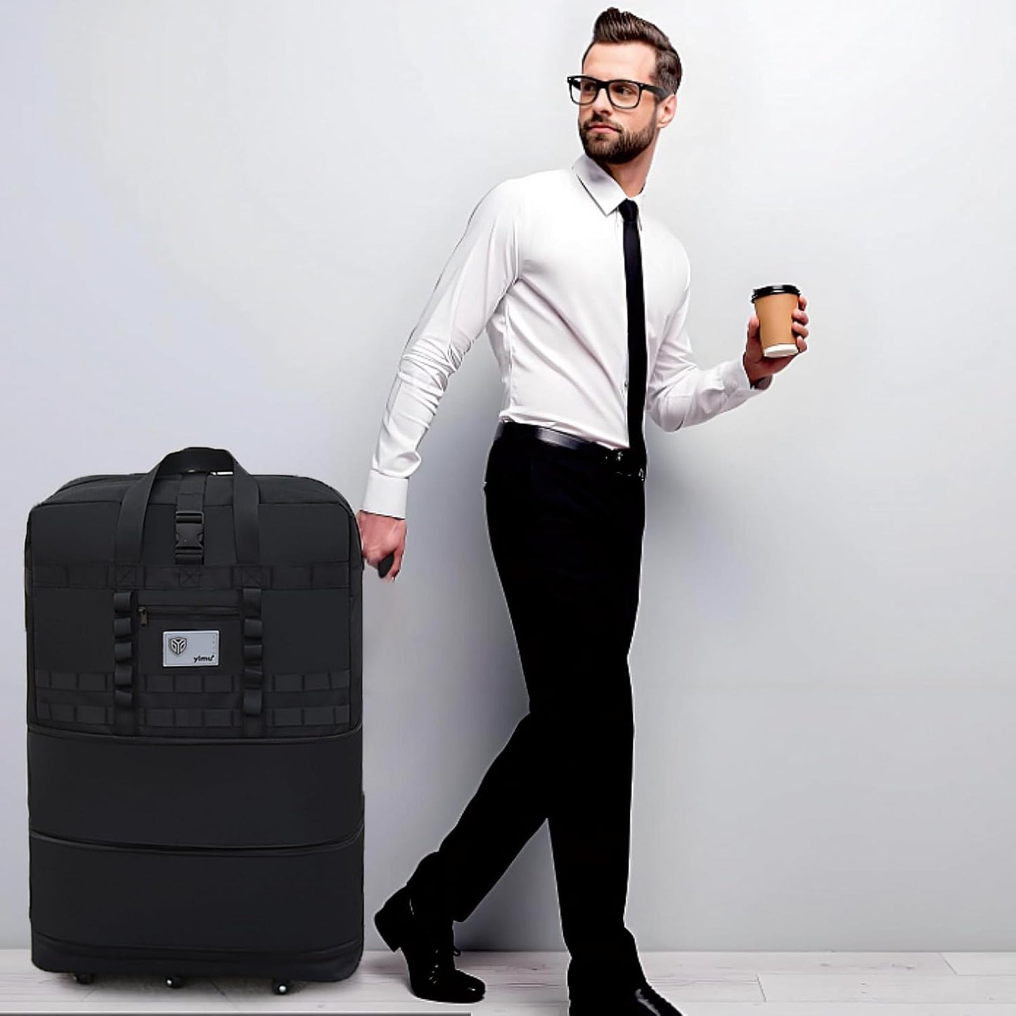 Men's and women's waterproof foldable luggage (black)