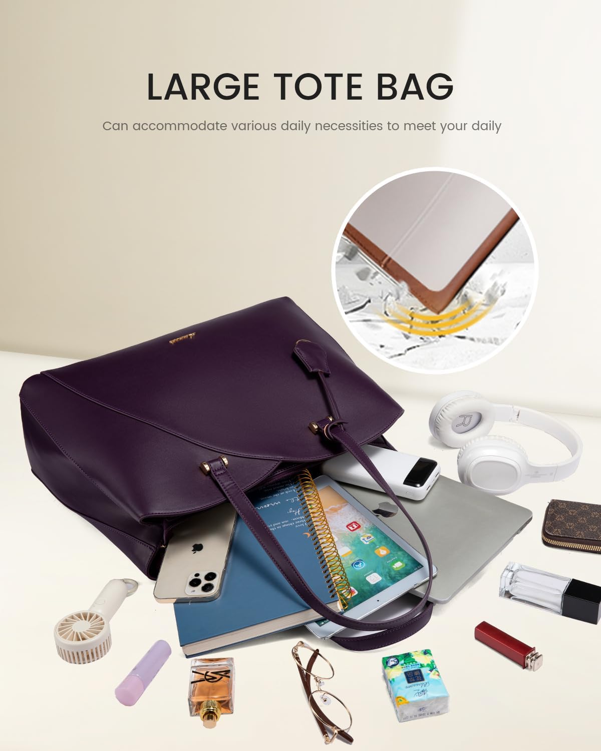 LOVEVOOK 17.3 Inch Laptop Tote Bag for Women, Teacher Work Tote Bags Laptop Bag, Leather Computer Bag Large Purses Handbag Professional Briefcase, Purple
