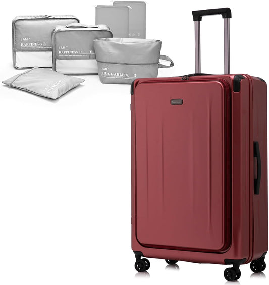 Premium 29 Inch Luggage, Top Opening Aluminum Frame Airline Approved ABS+PC Hard Shell Suitcases with Silent Wheels, TSA Lock, Front Pocket and Wet-dry Separated Six-piece set