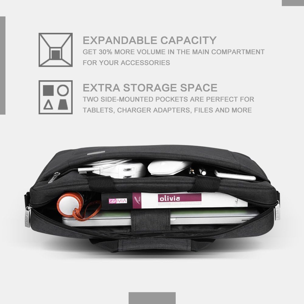 Voova Laptop Bag Case 15 15.6 16 Inch, Computer Sleeve Messenger Bag with Shoulder Strap Expandable Waterproof Business Briefcase for Men Women to Work Travel School, Fit 14-16 Inch Laptop, Black