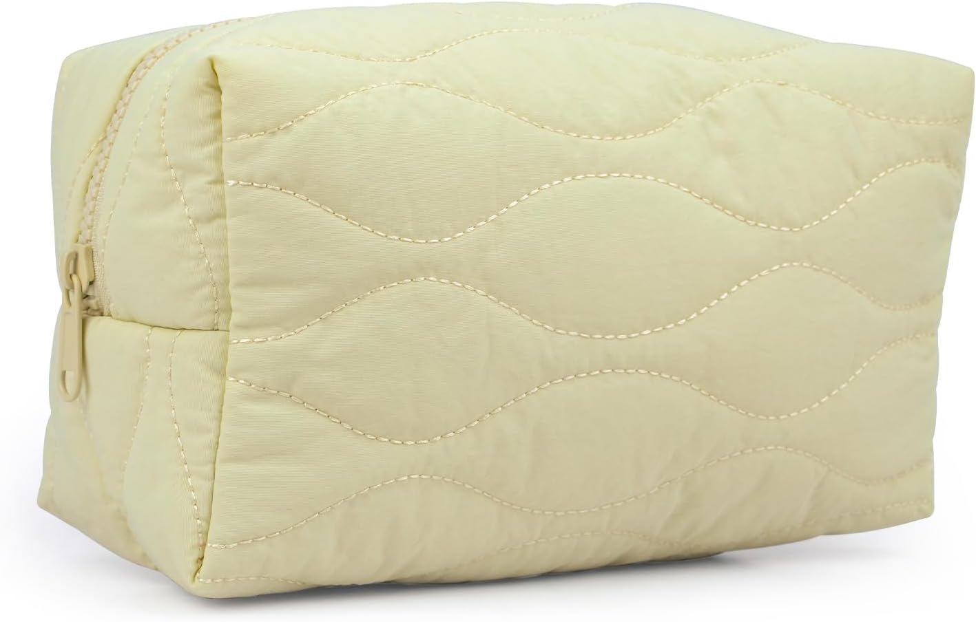 Make up Bag Travel Cosmetic Bag for Women Girls Zipper Puffy Padded Makeup Organizer Waterproof Portable Pouch Purse Lightweight Toiletry Accessories Storage Light Yellow