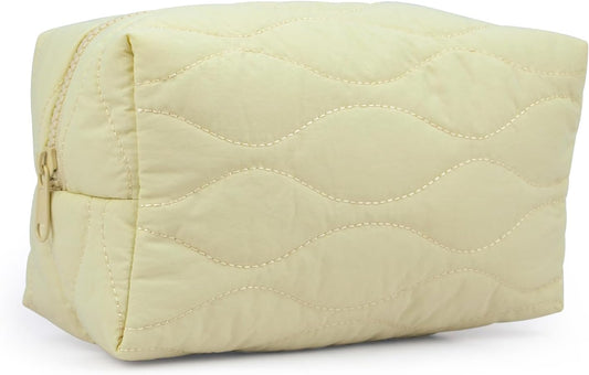 Make up Bag Travel Cosmetic Bag for Women Girls Zipper Puffy Padded Makeup Organizer Waterproof Portable Pouch Purse Lightweight Toiletry Accessories Storage Light Yellow