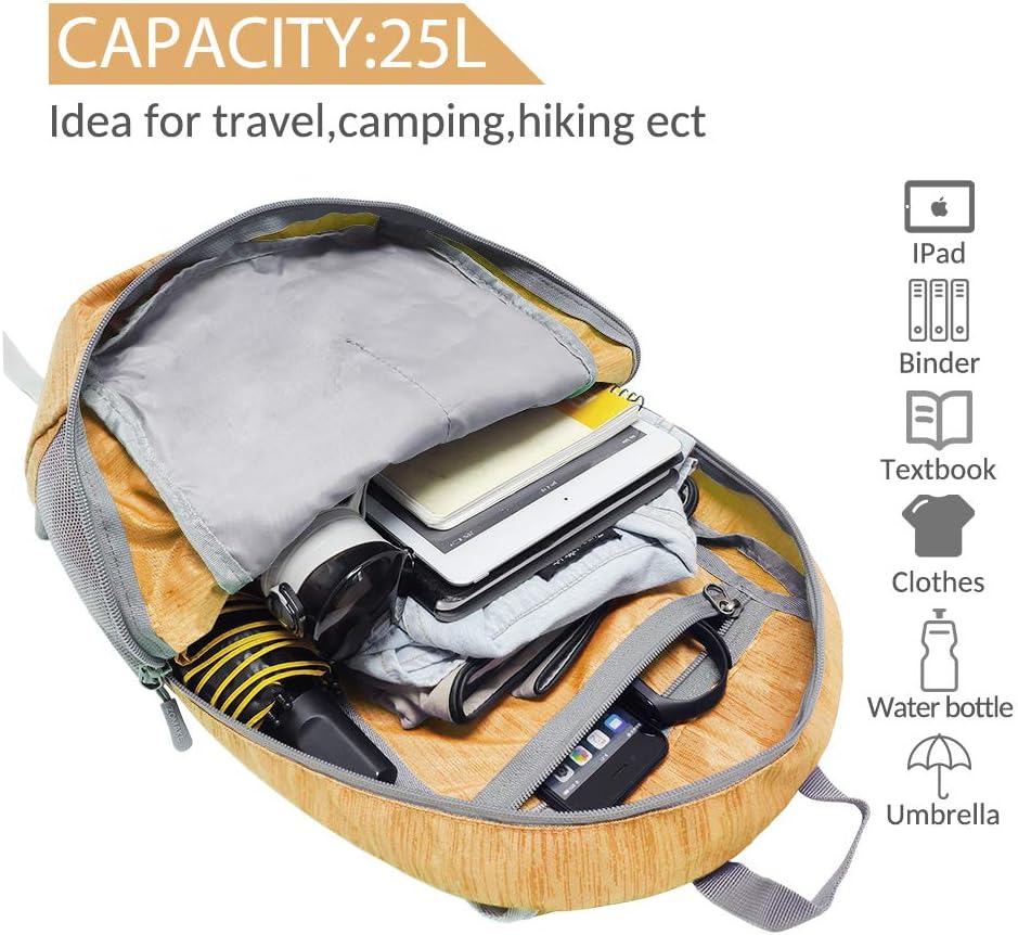 ZOMAKE 25L Ultra Lightweight Packable Backpack, Foldable Hiking Backpacks Water Resistant Small