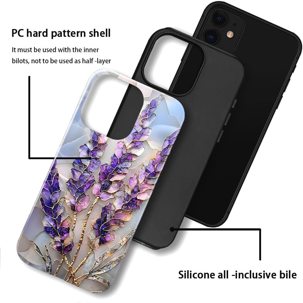 Case for iPhone 11 - Slim Fit Anti-Scratch Phone Case for Girl Women - Lavender Stained Glass Purple Floral (Glossy)