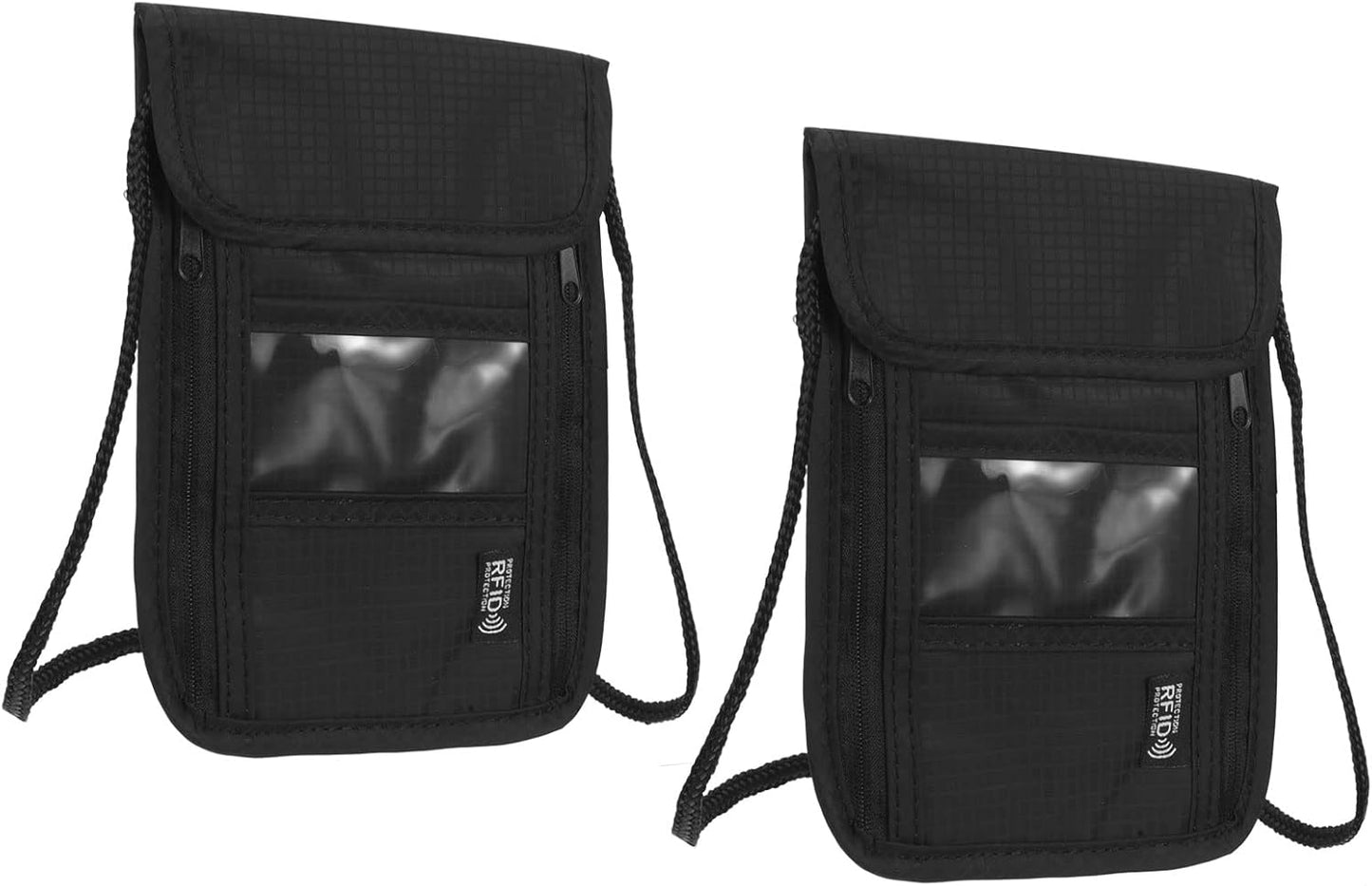 PATIKIL Neck Wallet, 2 Pack Passport Holder RFID Waterproof Travel Wallet Neck Pouch with Adjustable Strap for Women & Men, Black
