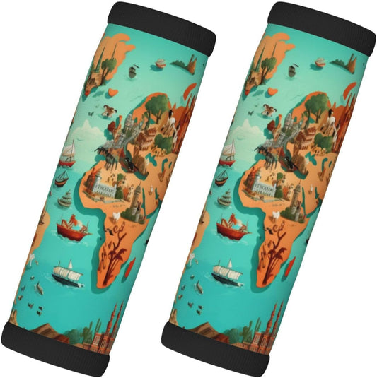 Luggage Handle Wraps World Map Sea Pattern Luggage Identifiers Soft Neoprene Luggage Handle Wraps For Suitcase Trolley Handle Grip Cover 2 Pack Luggage Tags