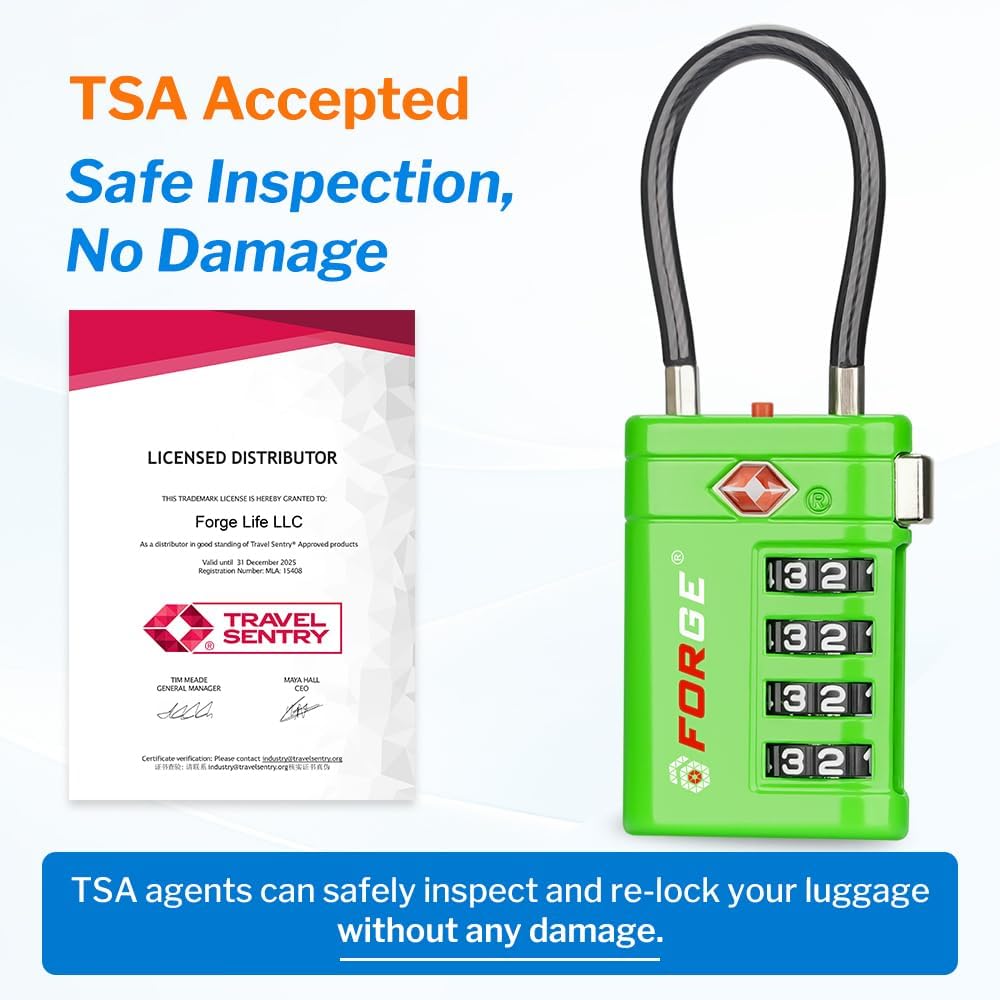 Forge TSA Approved Luggage Locks 4 Digit Combination TSA Travel Locks with TSA008, Open Alert