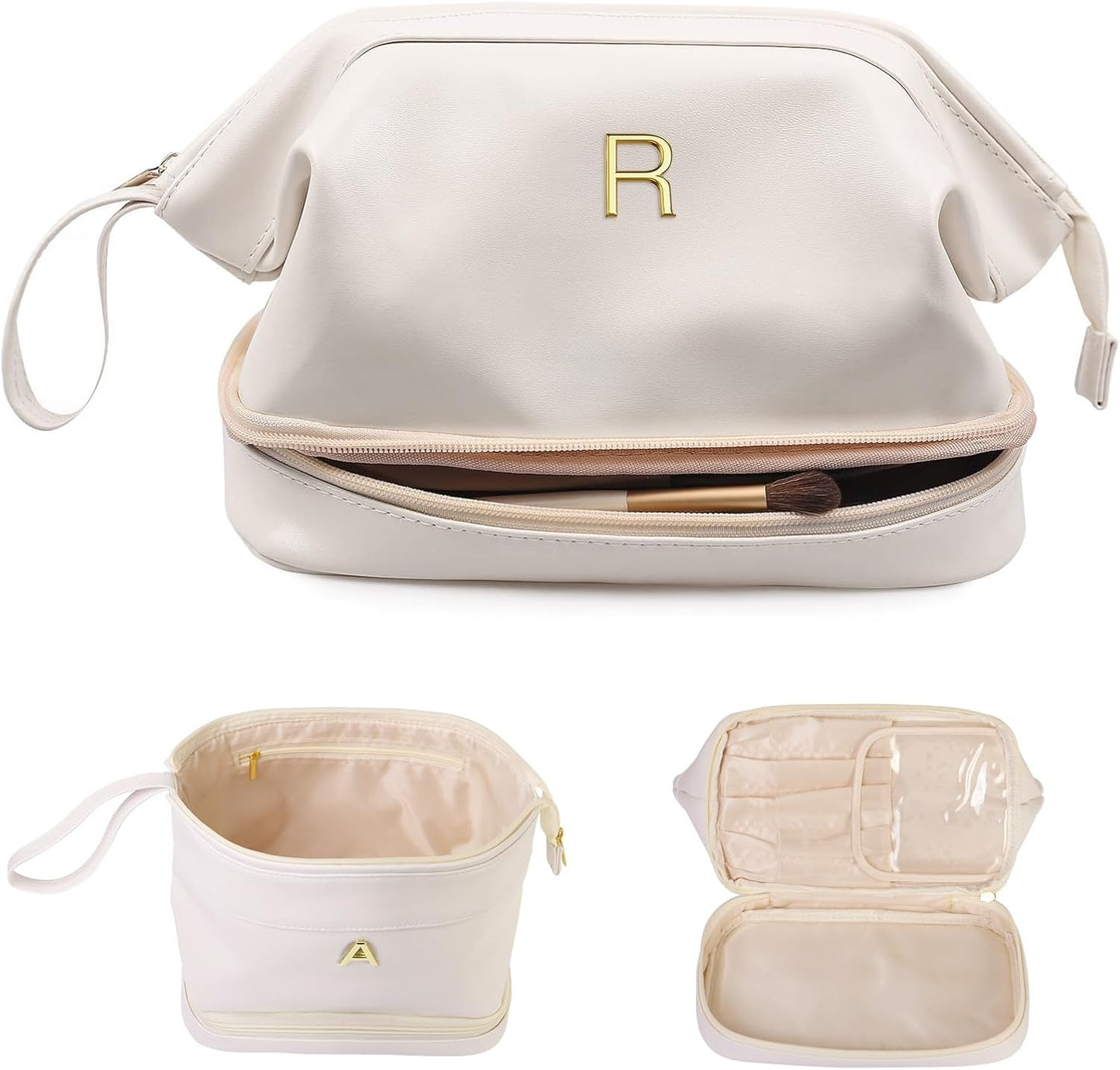 Birthday Gifts for Women, Initial Makeup Bags for Teens Girls, Double Layer Cosmetic Bag with