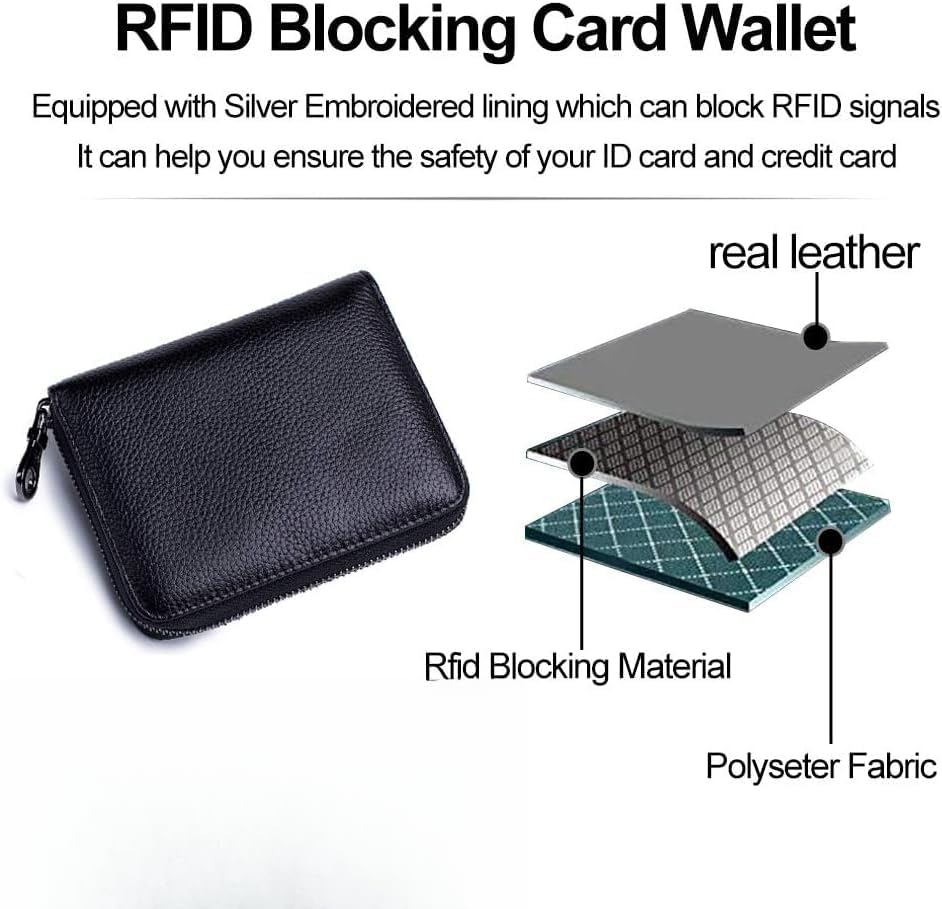 Genuine Leather Wallet Credit Card Holder RFID Blocking Travel Passport Organizer for Men and Women (Black)