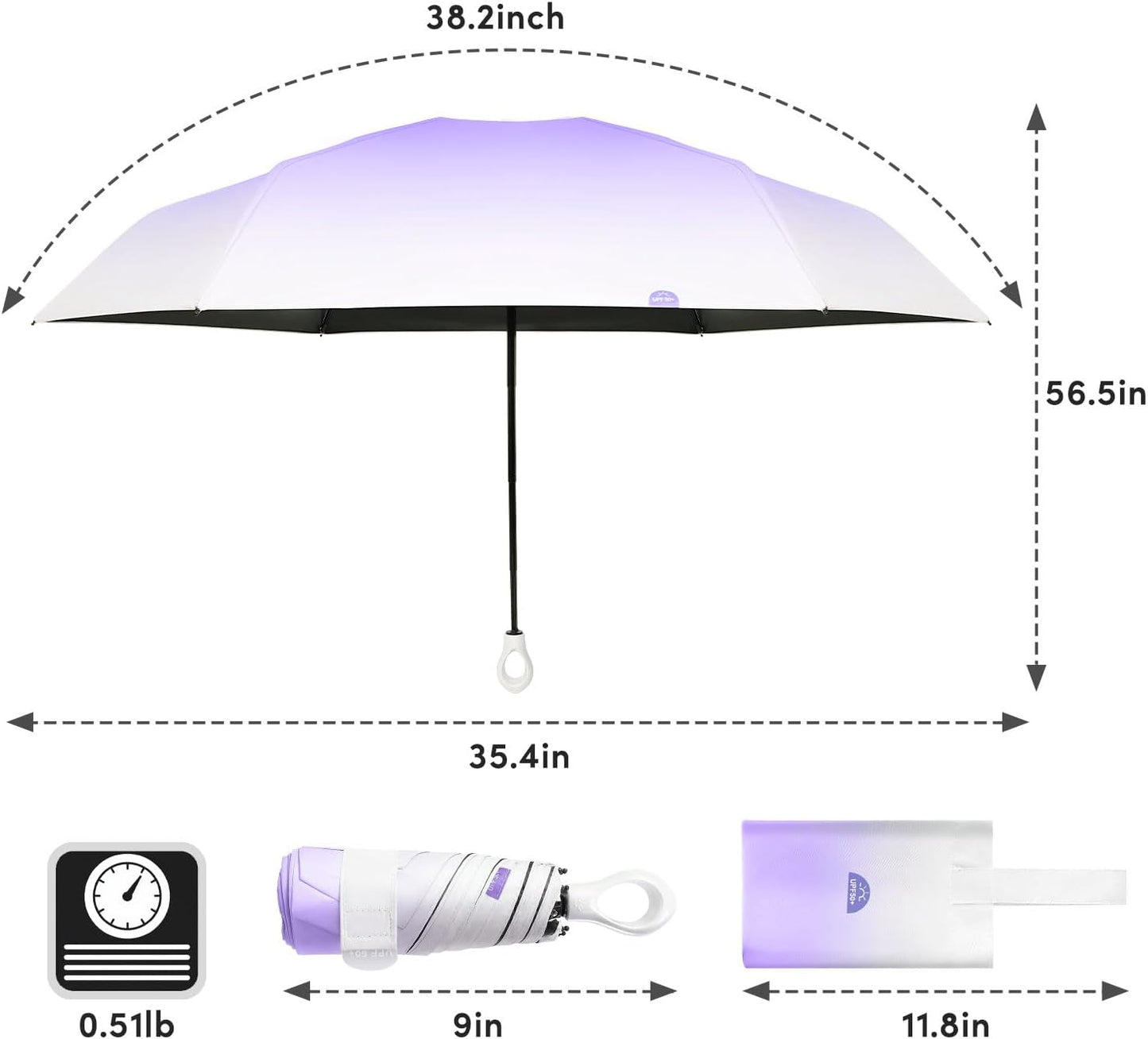 LEAGERA Mini Travel Umbrella UPF 50+ - Folding Portable Compact Umbrella for Purse Lightweight Tiny Trendy UV Protection Umbrellas for Women Girls
