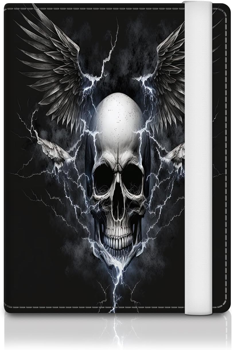 Passport Holder for Travel Essentials, RFID Premium Leather Passport Wallet Cover Case for Travel Must Haves Accessories, Passport Book Holders for Women Men Cool Black Skull