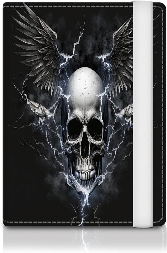 Passport Holder for Travel Essentials, RFID Premium Leather Passport Wallet Cover Case for Travel Must Haves Accessories, Passport Book Holders for Women Men Cool Black Skull