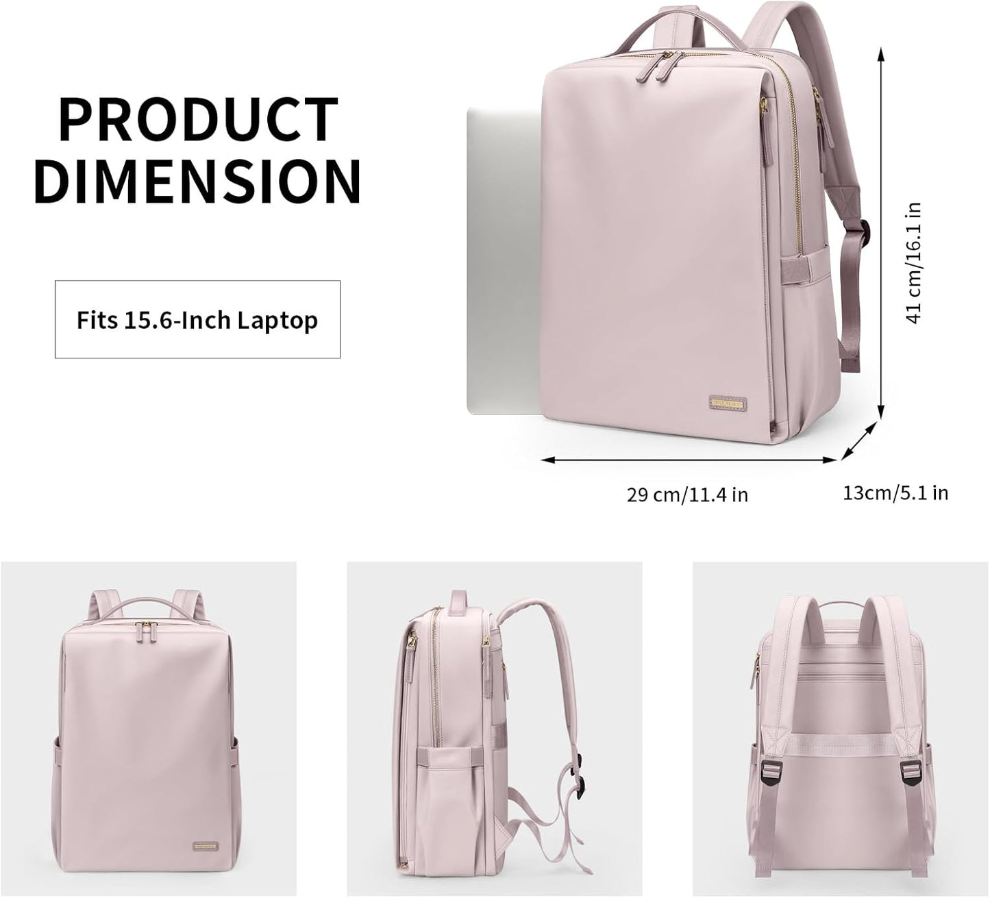 Stylish Laptop Backpack for Women Airline Approved Perfect for Work College and Travel Multi-Functional Casual Daypack Fits 15.6 Inch Notebook (Pinkish Grey)