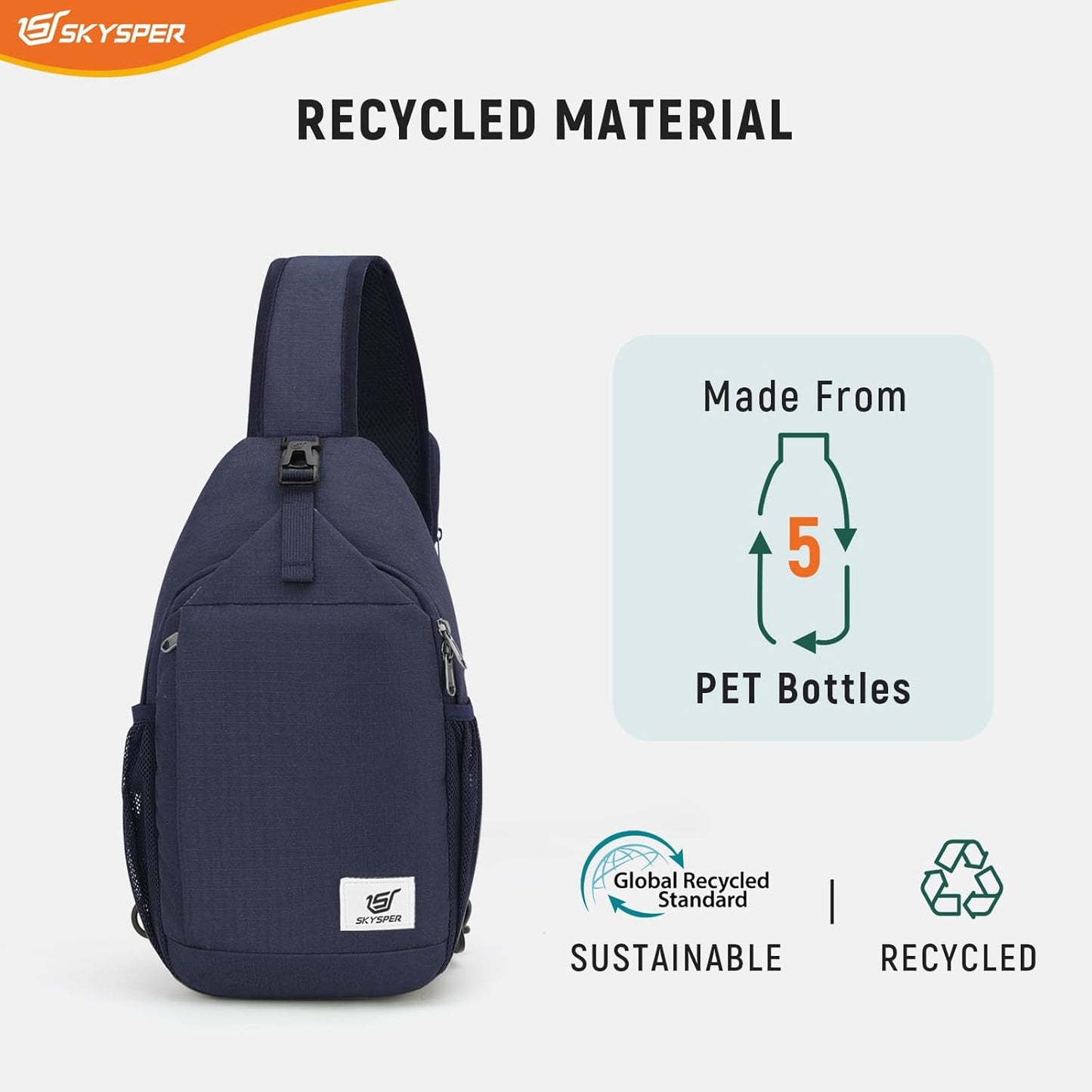 SKYSPER Sling Bag RFID Cross Body Bag Recycled Crossbody Backpack Travel Daypack