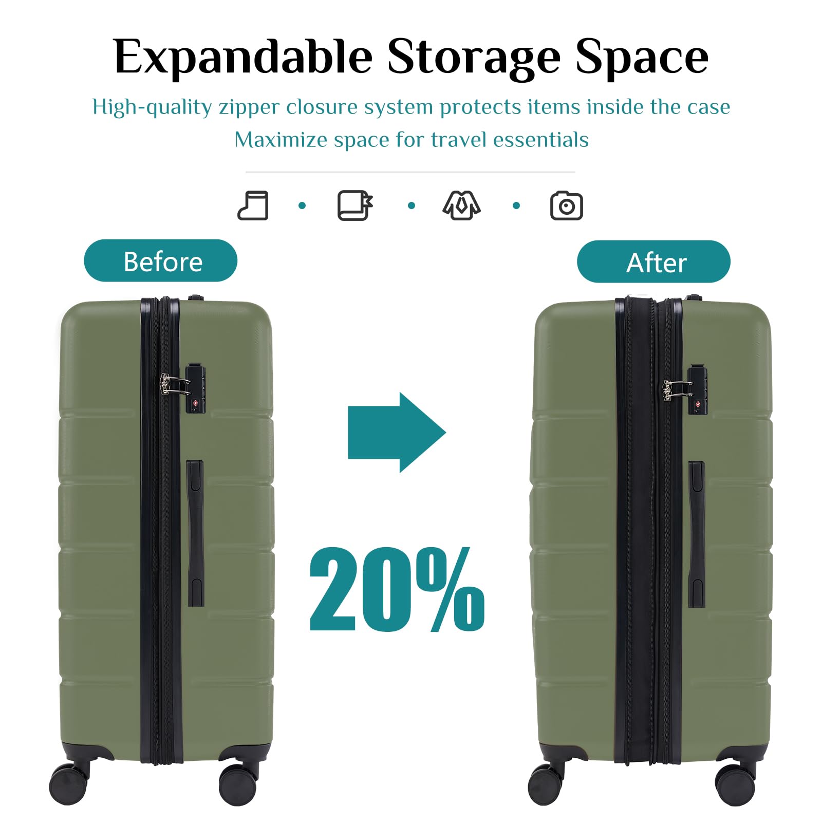 OLIXIS 20 Inch Carry-On Luggage, Hardside Suitcase with Spinner Wheels, Lightweight ABS Hard Shell