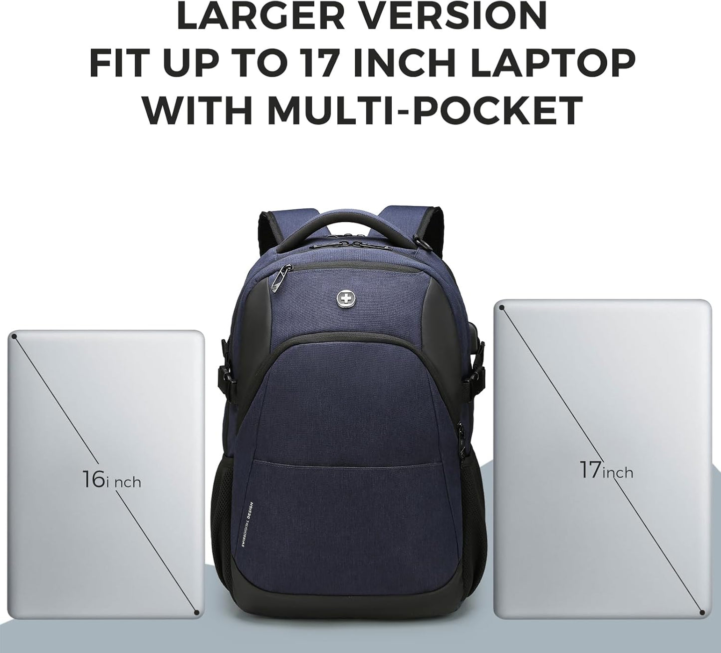 Swissdigital Design Travel Laptop Backpack for Men and Women, 35L Expandable Large Business Backpack with USB Charging Port for Fits 17 Inch Notebook, Blue | ANDWIL PRO