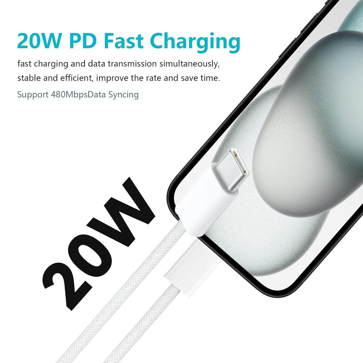 6FT 20W USB Type C Fast Charger Block for iPhone 16e 17 16 15 Pro MaX,AirPods 4 4th, AirPods Pro 3