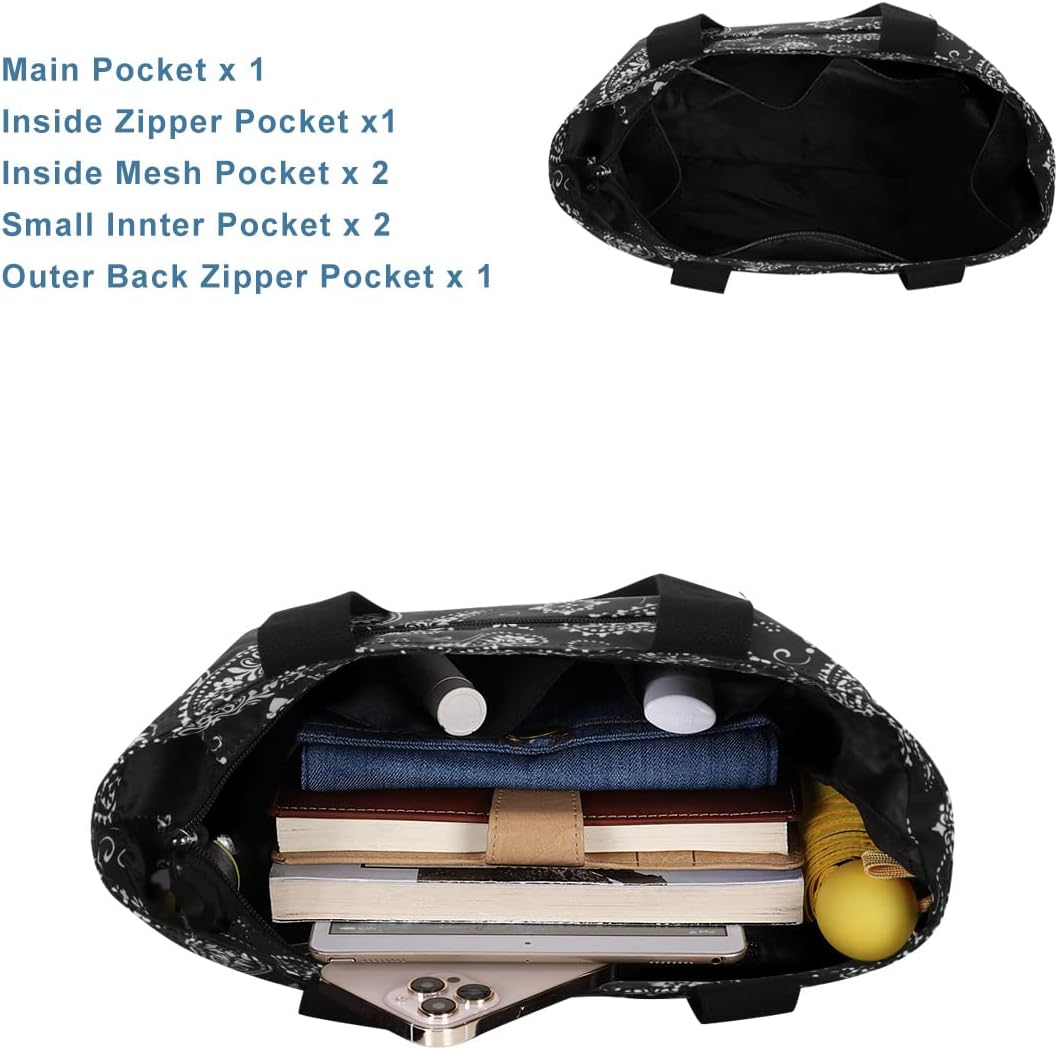 Tote Bag with Zipper for Women Inside Mesh Pocket Heavy Duty Casual Anti-water Cloth Travel Shoulder Handbag