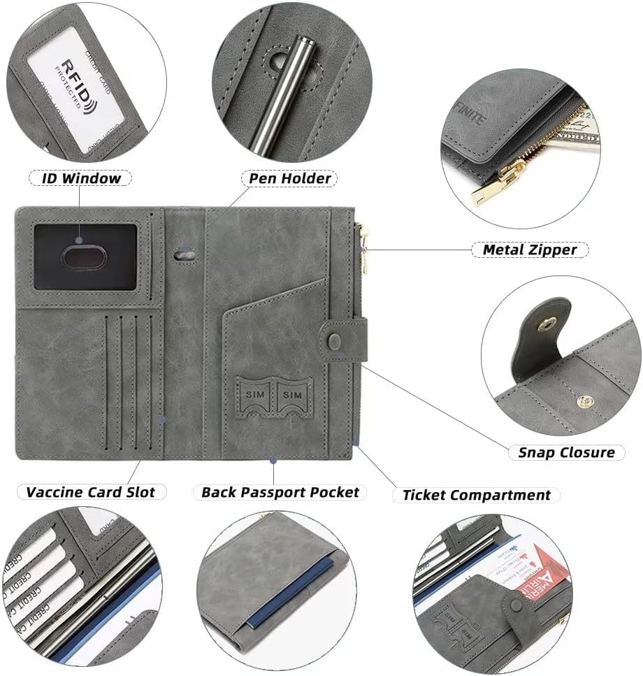 Mudono Passport and Card Holder for Women RFID Blocking Card Case Slim Travel Wallet Change Purse