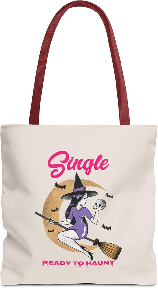 Halloween Tote Bag for Singles, Single and Ready to Haunt, Witchy Tote, Spooky Gift Bag, Fall Vibes, Breakup Gift for her