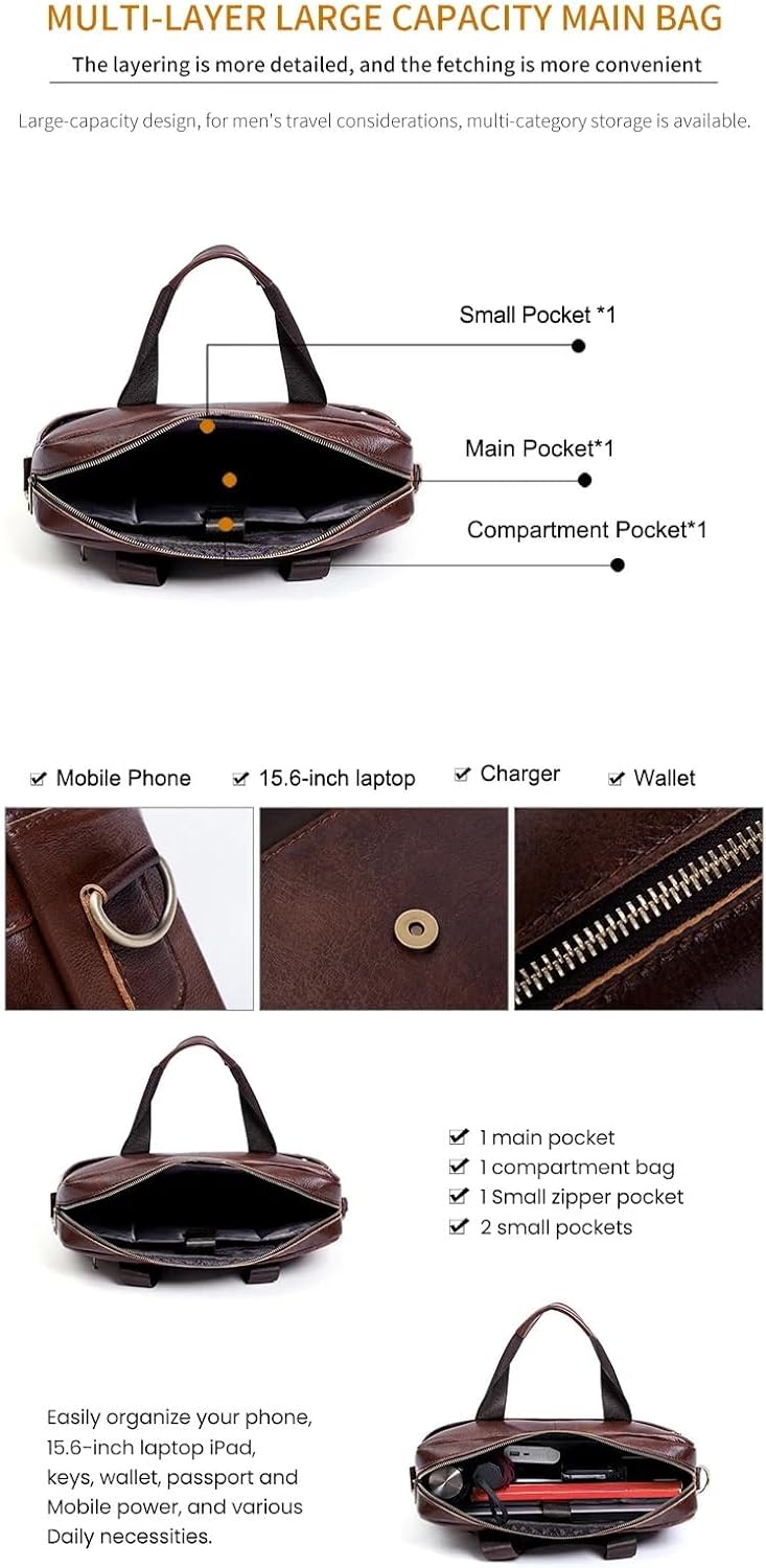 Genuine Leather Business Briefcase Laptop Handbag, Crossbody, Premium Quality, Spacious Design, Versatile Carrying Options
