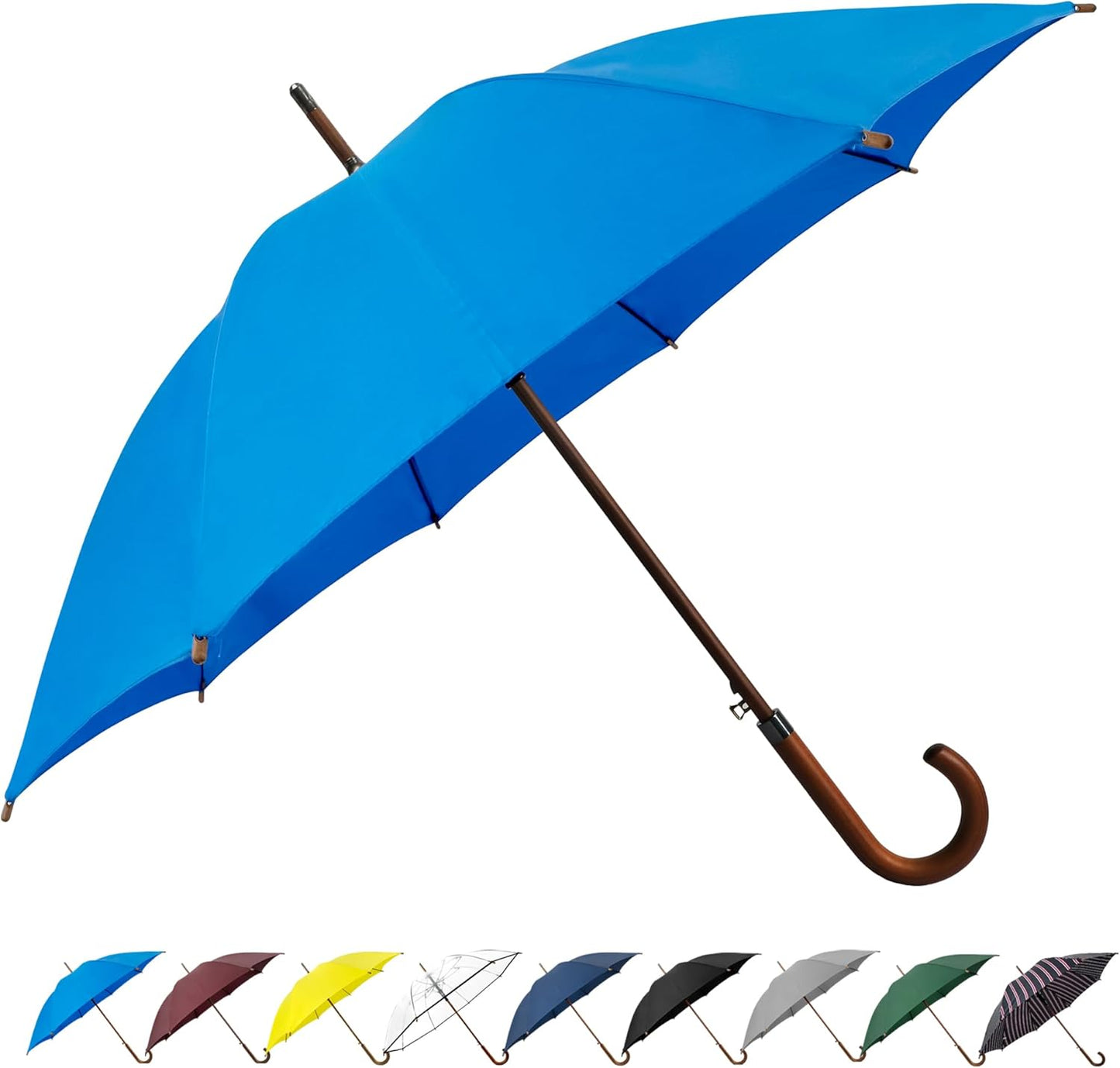 SoulRain 48" Large Umbrella –Windproof Stick Umbrellas for Rain, Automatic Open, Vintage Cane Royal Blue Umbrella with Classic Wooden Handle & Shaft, for Women & Men(Royal Blue)