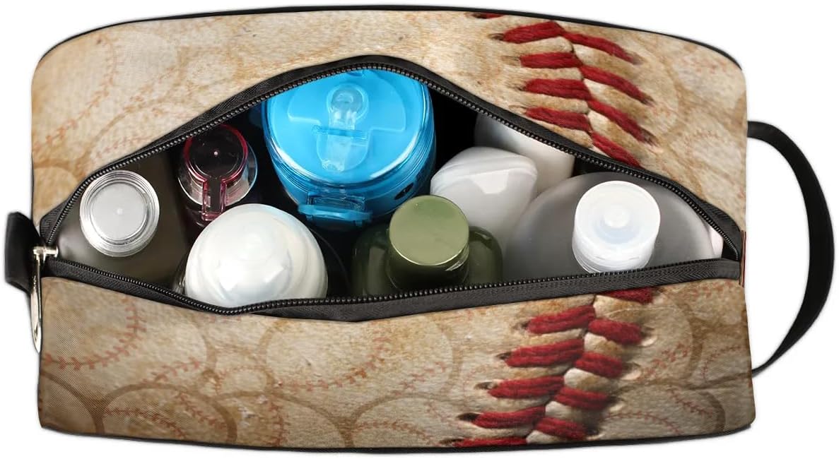 Vintage Baseball Travel Toiletry Bag Kit for Men Sports Cosmetic Makeup Bag for Boys Waterproof Shaving Bag Hanging Wash Bag Organizer for Toiletries Accessories