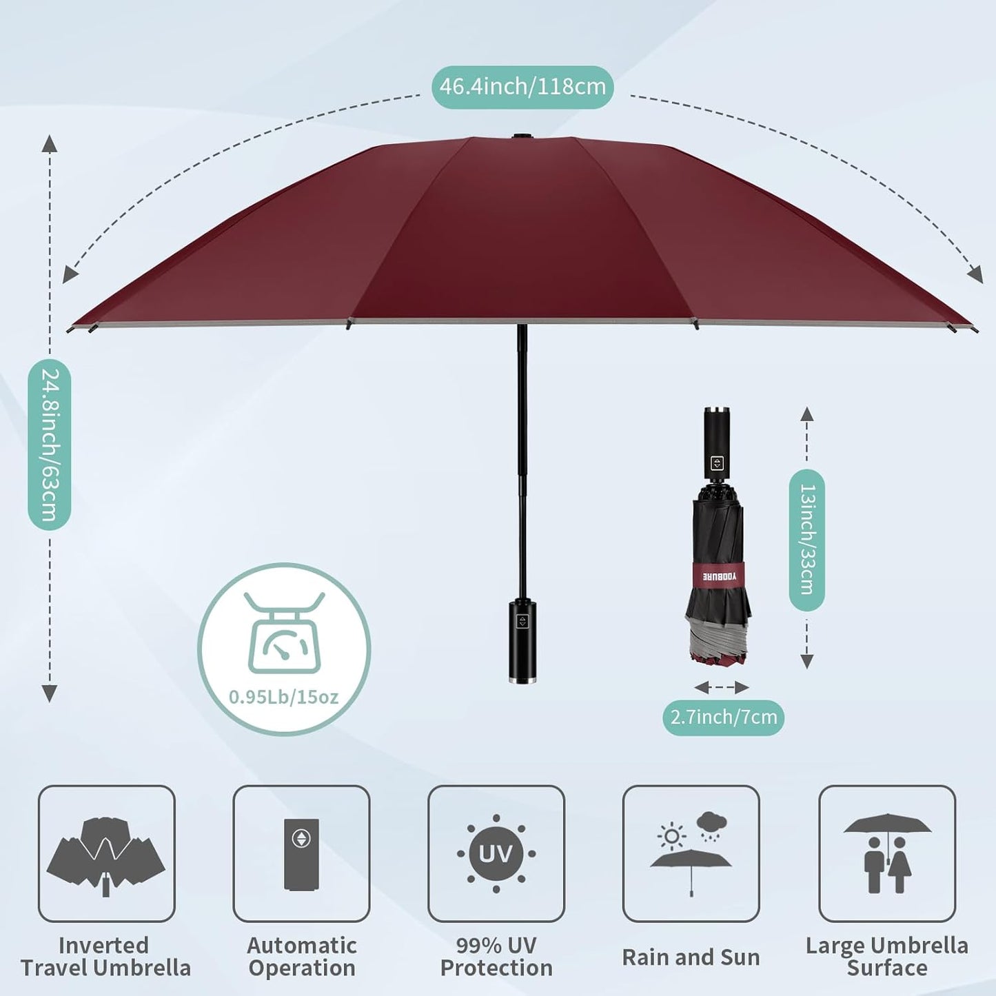 Yoobure Windproof Travel Umbrella - Automatic Umbrellas for Rain, Compact Folding Umbrella with UV Protection, Lightweight Portable Design for Backpack/Walking/Car, Sun & Storm Ready