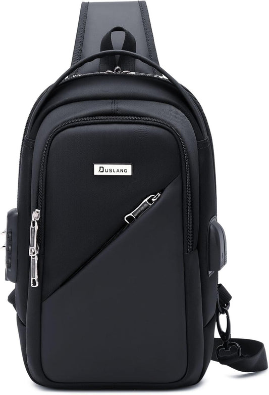 Hiking Daypack Shoulder Backpack Crossbody Hiking Purse for Men, Chest Bags with USB Charger Port For Casual Camping Biking Travel Cycling