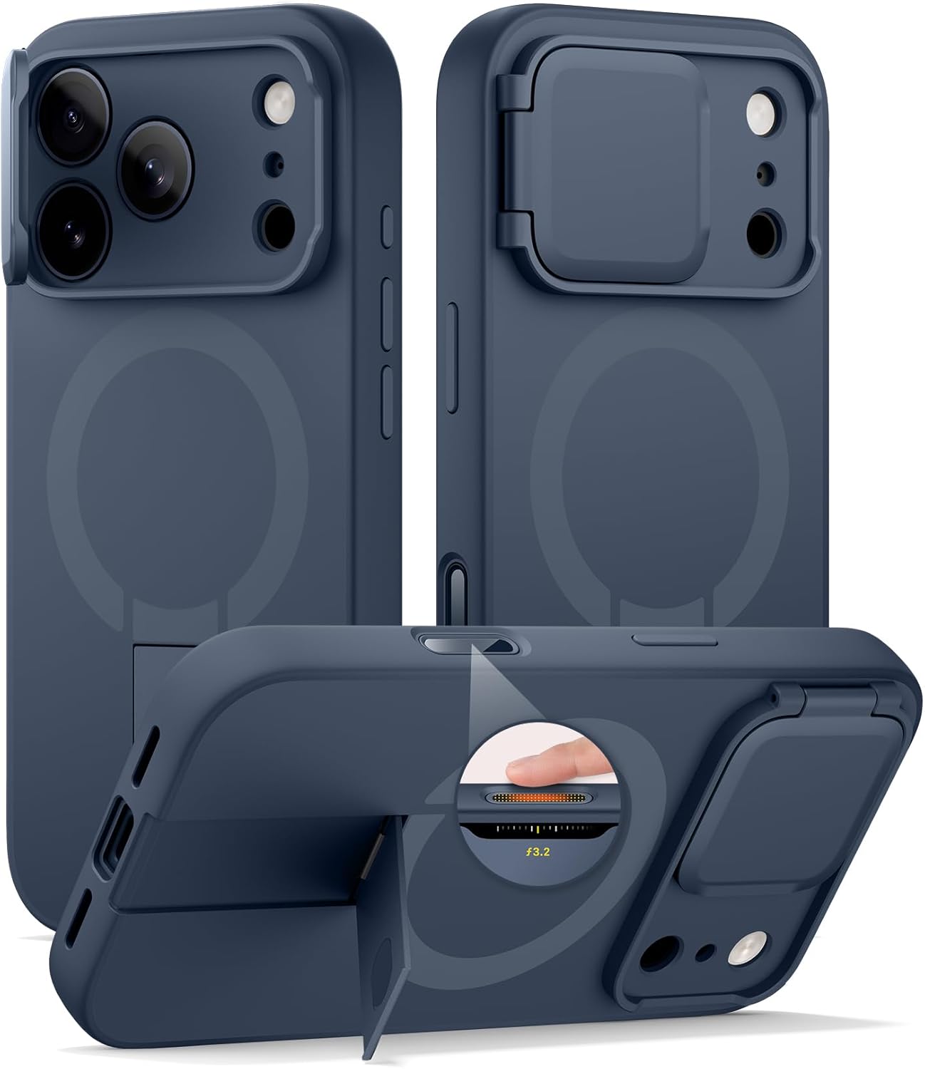 SURITCH for iPhone 17 Pro Max Case with Camera Control Cover, Camera Cover and Adjustable Kickstand, Compatible with MagSafe, Shockproof Bumper Protective Cases 6.9 Inch, Blue