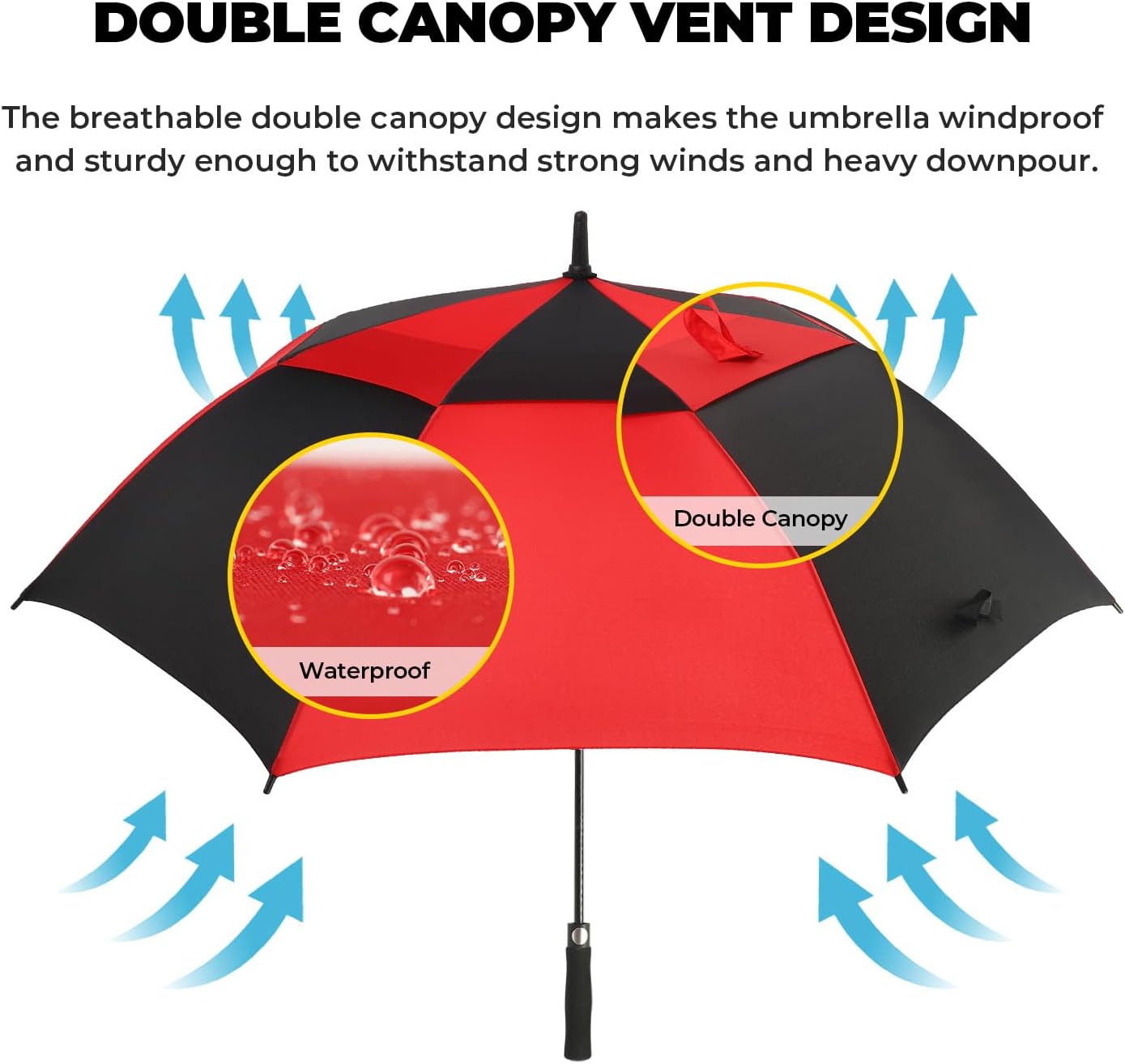 LLanxiry Automatic Open Golf Umbrella 54/62/68/72 Inch, Extra Large Windproof Vented Double Canopy Stick Umbrella, 210T Pongee Waterproof SPF 50+, Fiberglass Ribs, EVA Grip for Golf & Commute