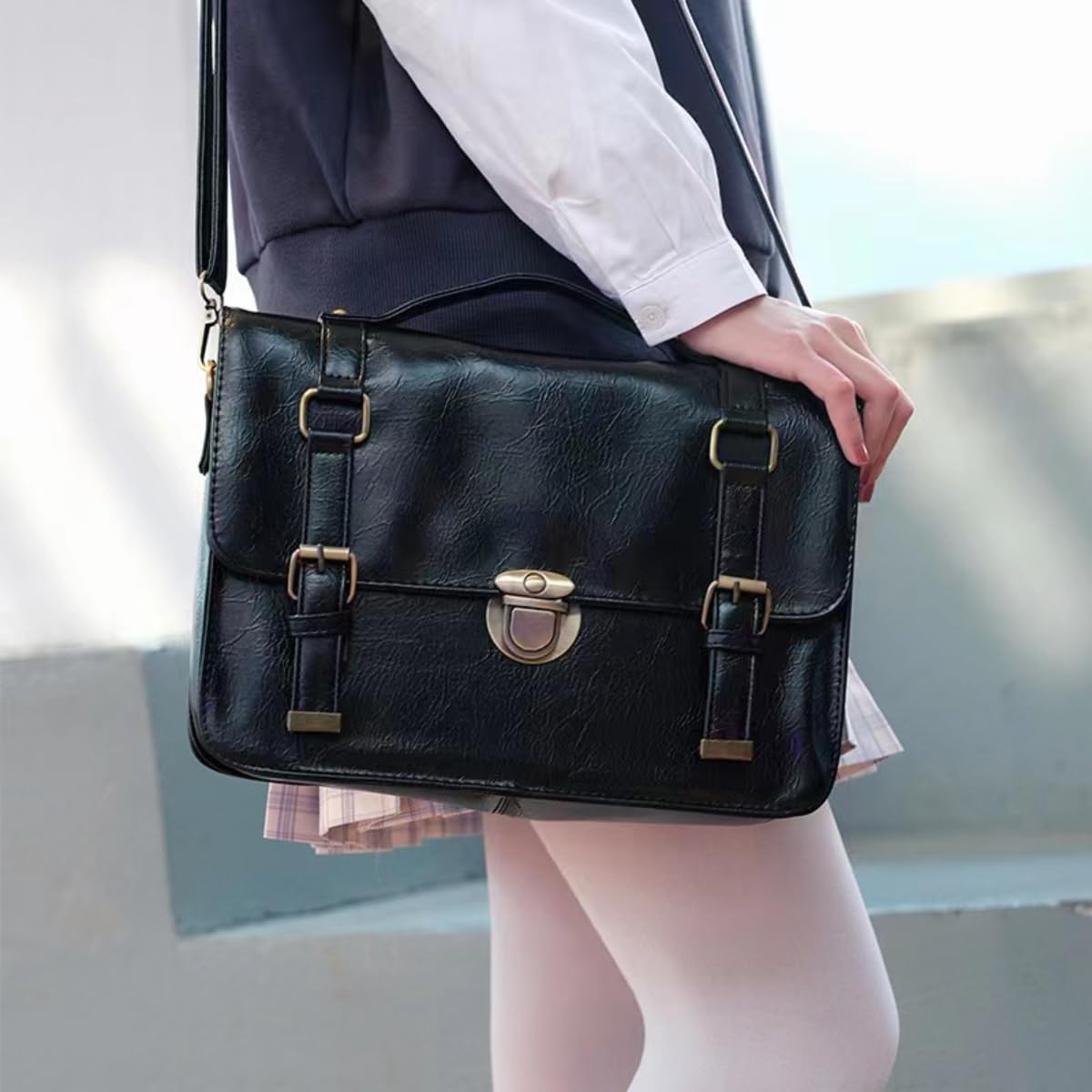 Messenger Bag Women -Faux Leather Cambridge Handbag - Vintage with Adjustable Shoulder Strap Briefcases Men