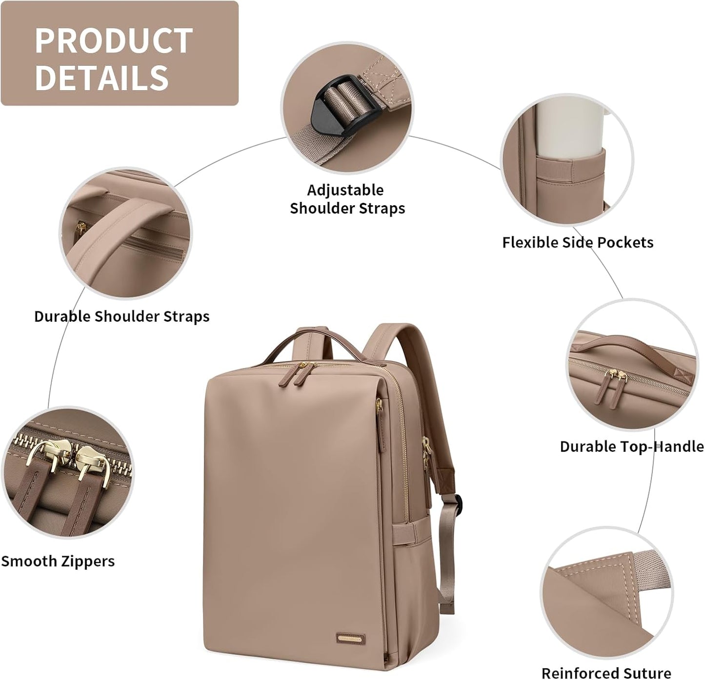 Stylish Laptop Backpack for Women Airline Approved Perfect for Work College and Travel Multi-Functional Casual Daypack Fits 15.6 Inch Notebook (Champagne)