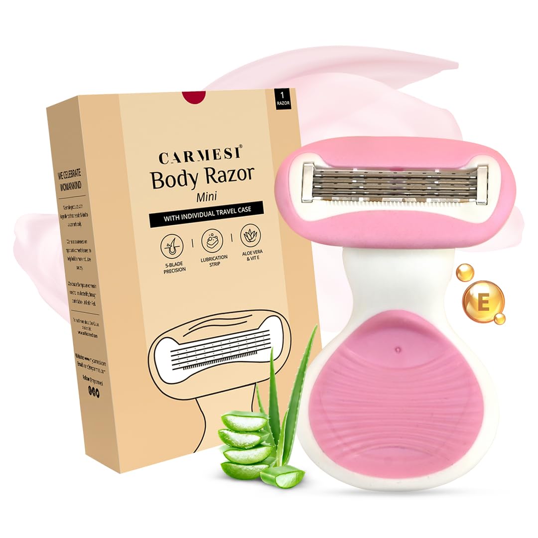 Carmesi Body Razor Mini for Women | 5-Blade Precision Shaving | Aloe Vera & Vitamin E Lubrication Strip | Travel Case Included | Smooth, Gentle Hair Removal for Sensitive Skin