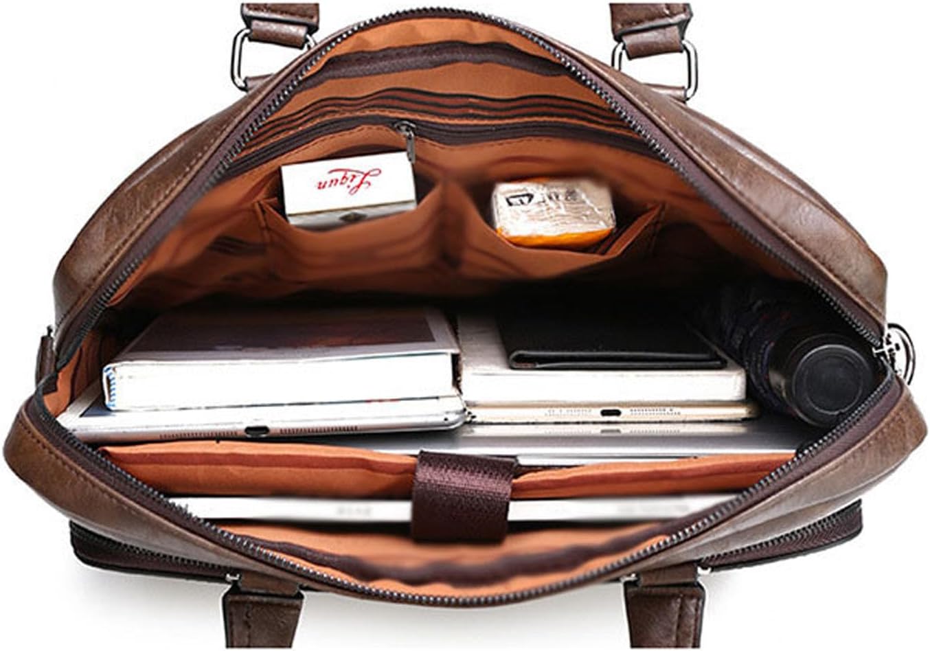 Mens Laptop Bag 16.1 Inch Waterproof Vintage Leather Briefcase Computer Messenger Handbags Shoulder Bag (Khaki)