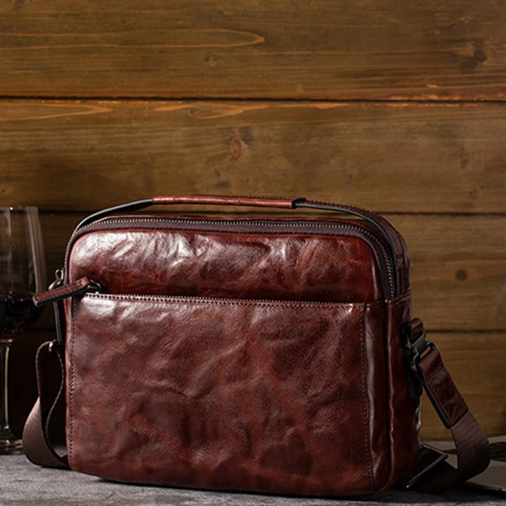 Genuine Leather Sling Bag for Men Adjustable Strap Vintage Anti-Theft Crossbody Messenger Shoulder Bag