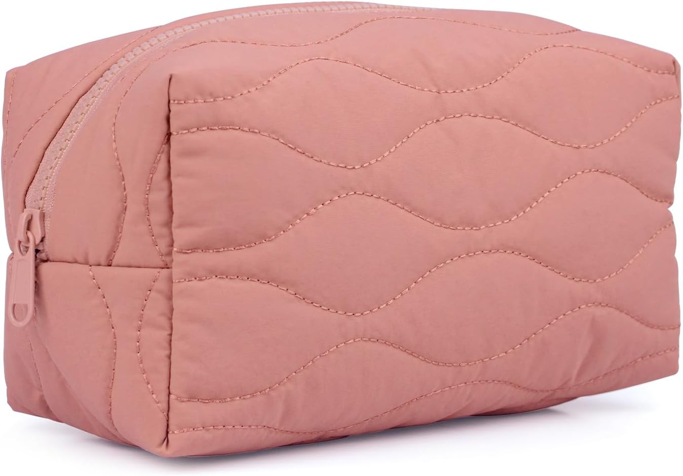 Make up Bag Travel Cosmetic Bag for Women Girls Zipper Puffy Padded Makeup Organizer Waterproof Portable Pouch Purse Lightweight Toiletry Accessories Storage Dark Pink