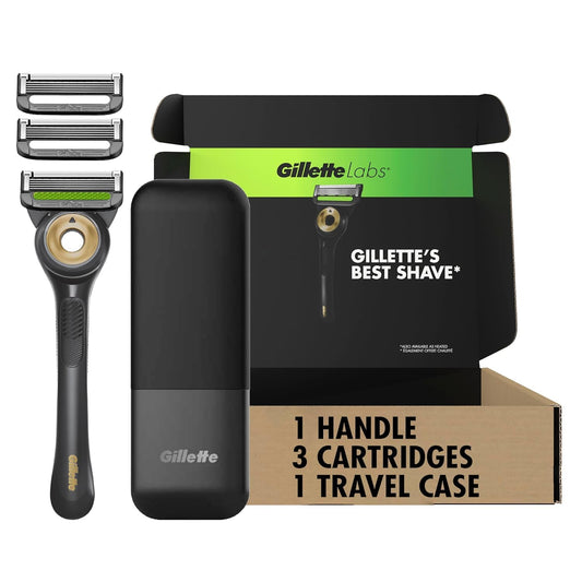 GilletteLabs With Exfoliating Bar Shaving Razor For Men, 1 Handle, 3 Blade Refills, Includes Travel Case for Convenient Storage On The Go