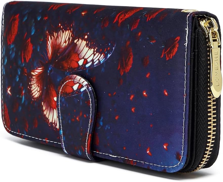 Women Wallet Card RFID For Womens Holder Blocking Credit Small Zipper Purse Pocket Bifold Slim Coin ID Ladies Wristlet Clutch Large Capacity Window Case Travel Zip Women's