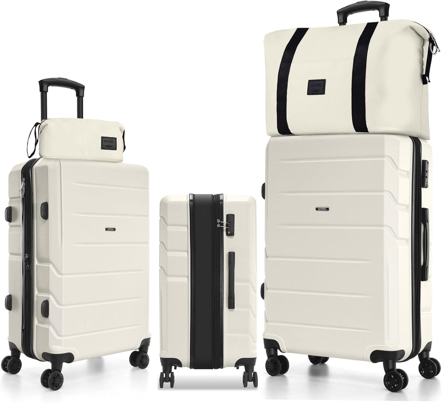 Hoteel Luggage Sets 5 Piece, 4-Yr Warranty ABS+PC Hard Shell Expandable Suitcases with Wheels, TSA Aproved Lock and Carry on Bags, Travel Suit Case Set for Men and Women, (5-Piece, Beige)